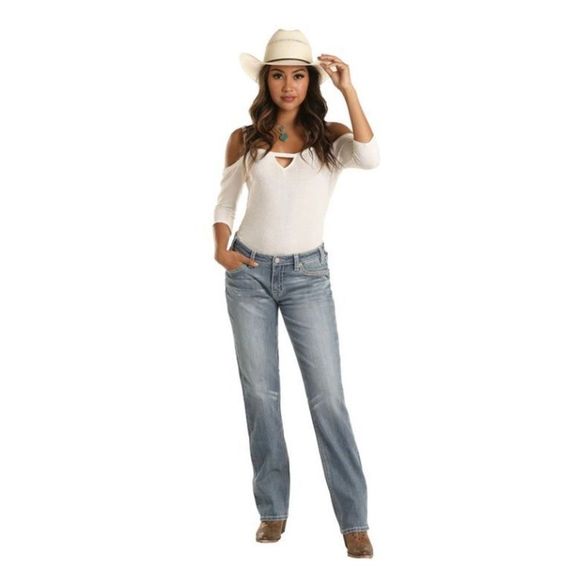 Women's Rock & Roll Cowgirl Boyfriend Straight Leg Jean Size 26 - Picture 1 of 7